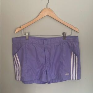 Adidas Lavender Athletic Shorts with Signature Stripes
